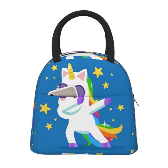 Vsdgher Insulated Lunch Bag Simple Bento Cooler Bag Lunch Tote Bag , Suitable for picnics, school, work (Cool Unicorn Star Golden Print )