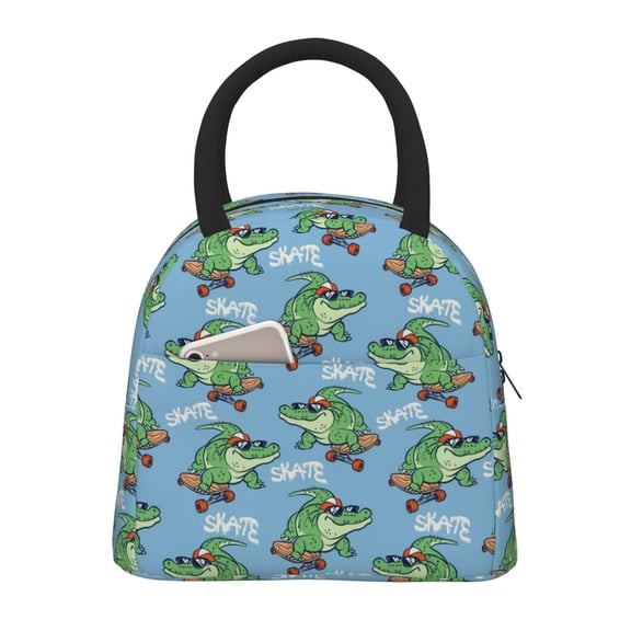 Vsdgher Insulated Lunch Bag Simple Bento Cooler Bag Lunch Tote Bag , Suitable for picnics, school, work (Crocodile Riding Skateboard Print )