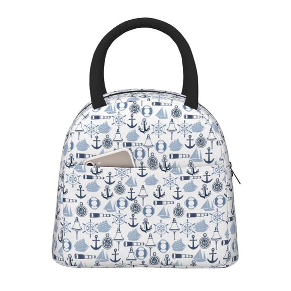 Vsdgher Insulated Lunch Bag Simple Bento Cooler Bag Lunch Tote Bag , Suitable for picnics, school, work (Dock Rudder Print )