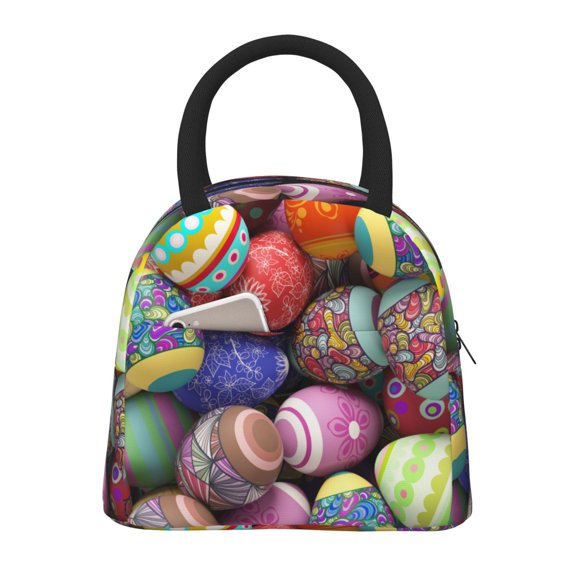 Vsdgher Insulated Lunch Bag Simple Bento Cooler Bag Lunch Tote Bag , Suitable for picnics, school, work (Easter Eggs1 Print )