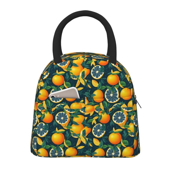 Vsdgher Insulated Lunch Bag Simple Bento Cooler Bag Lunch Tote Bag , Suitable for picnics, school, work (Fresh Orange Print )