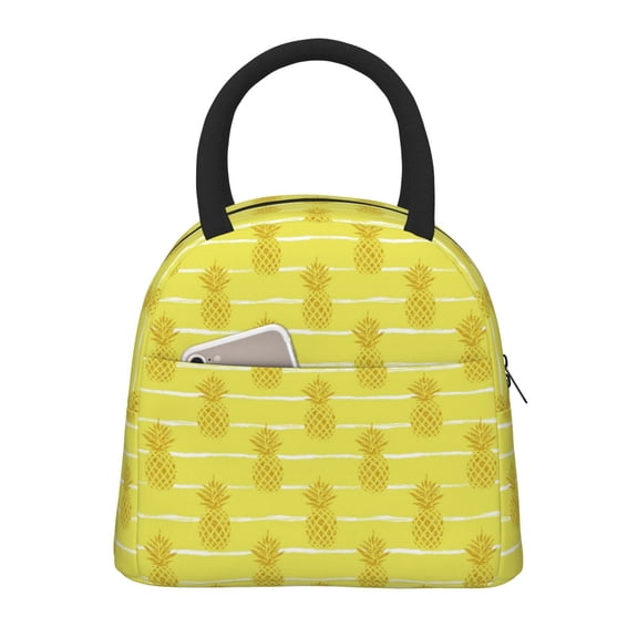 Vsdgher Insulated Lunch Bag Simple Bento Cooler Bag Lunch Tote Bag , Suitable for picnics, school, work (Gold Pineapple Print )