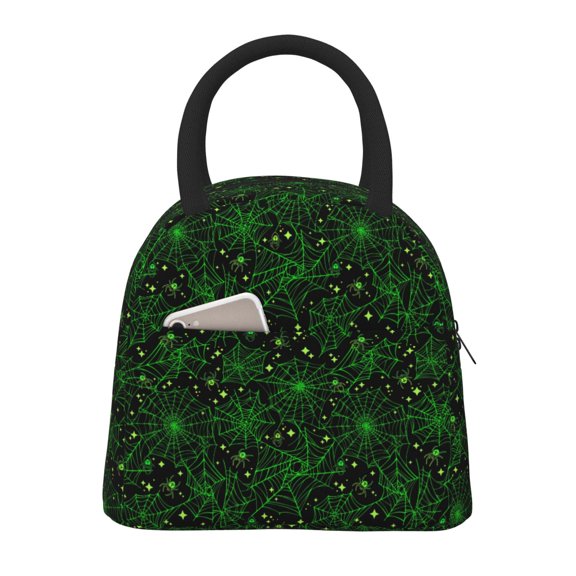 Vsdgher Insulated Lunch Bag Simple Bento Cooler Bag Lunch Tote Bag , Suitable for picnics, school, work (Green Bright Web with Spiders Print )