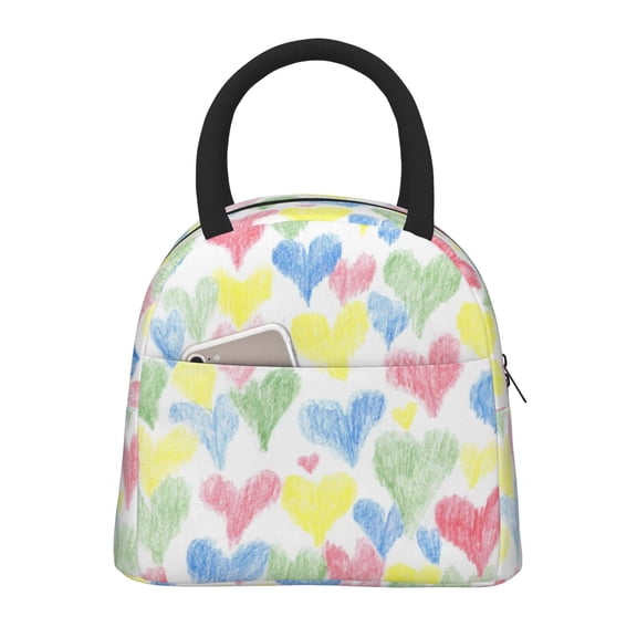 Vsdgher Insulated Lunch Bag Simple Bento Cooler Bag Lunch Tote Bag , Suitable for picnics, school, work (Hand Drawn Colored Hearts Print )