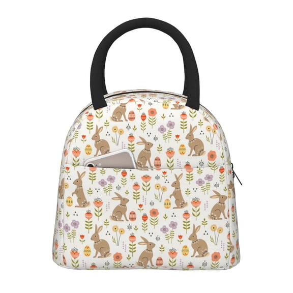 Vsdgher Insulated Lunch Bag Simple Bento Cooler Bag Lunch Tote Bag , Suitable for picnics, school, work (Happy Easter Print )