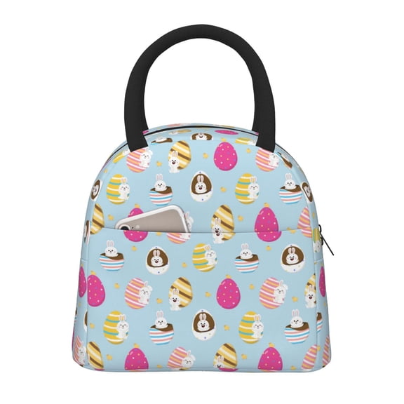 Vsdgher Insulated Lunch Bag Simple Bento Cooler Bag Lunch Tote Bag , Suitable for picnics, school, work (Happy Easter Print )