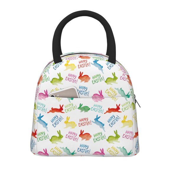 Vsdgher Insulated Lunch Bag Simple Bento Cooler Bag Lunch Tote Bag , Suitable for picnics, school, work (Happy Easter Rabbit Print )