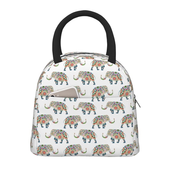 Vsdgher Insulated Lunch Bag Simple Bento Cooler Bag Lunch Tote Bag , Suitable for picnics, school, work (Indian Elephant Print )