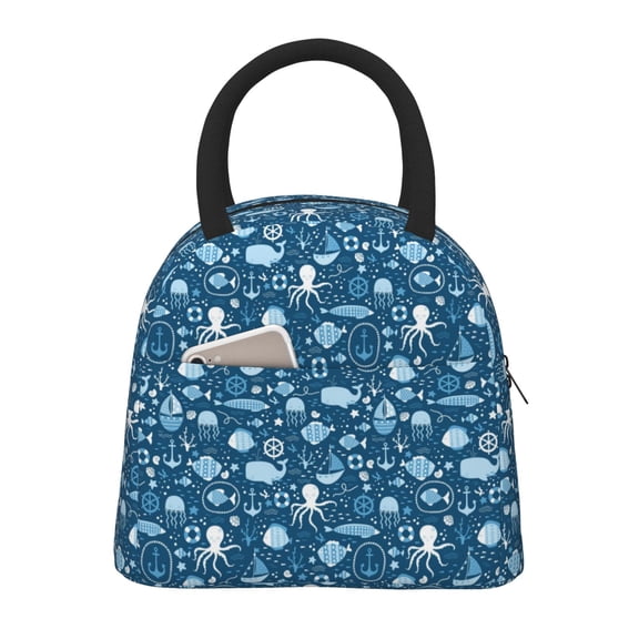 Vsdgher Insulated Lunch Bag Simple Bento Cooler Bag Lunch Tote Bag , Suitable for picnics, school, work (Octopus And Whale Print )