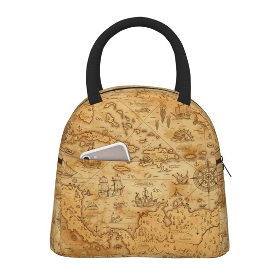 Vsdgher Insulated Lunch Bag Simple Bento Cooler Bag Lunch Tote Bag , Suitable for picnics, school, work (Old Vintage Map Of Sea Print )