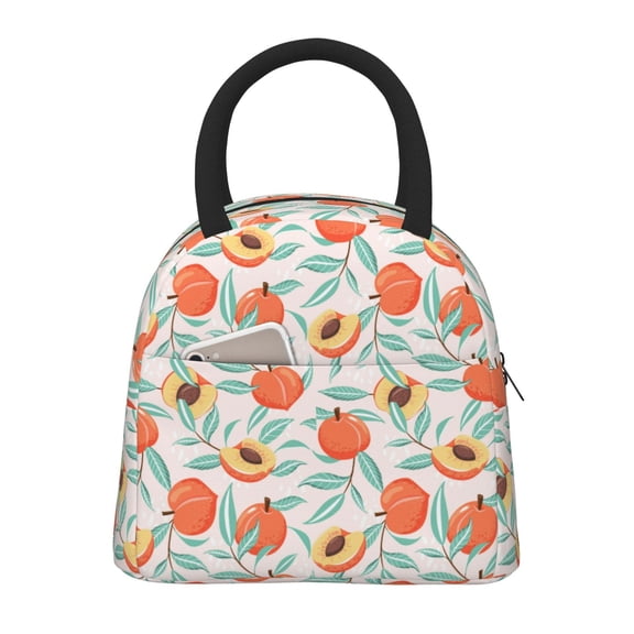Vsdgher Insulated Lunch Bag Simple Bento Cooler Bag Lunch Tote Bag , Suitable for picnics, school, work (Peach Print )