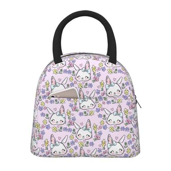 Vsdgher Insulated Lunch Bag Simple Bento Cooler Bag Lunch Tote Bag , Suitable for picnics, school, work (Purple Rabbit Print )
