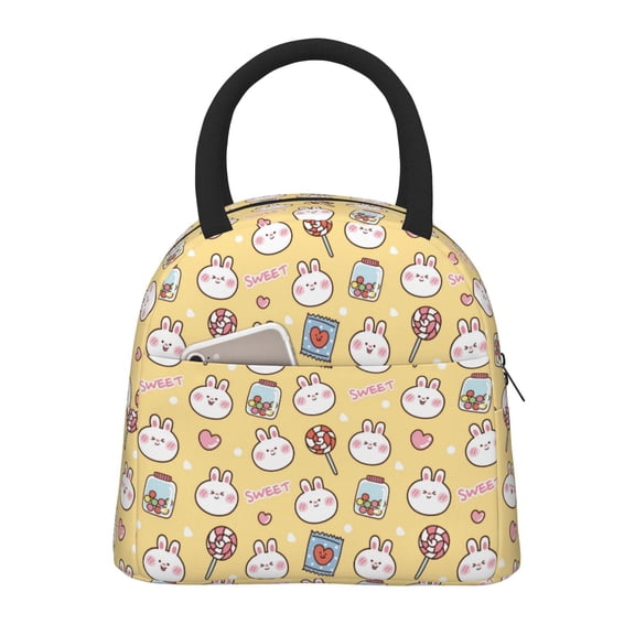 Vsdgher Insulated Lunch Bag Simple Bento Cooler Bag Lunch Tote Bag , Suitable for picnics, school, work (Rabbit And Candy Print )