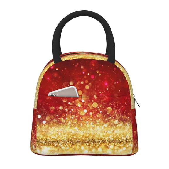 Vsdgher Insulated Lunch Bag Simple Bento Cooler Bag Lunch Tote Bag , Suitable for picnics, school, work (Red Gold Glitter Print )