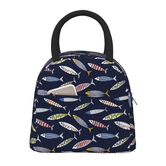 Vsdgher Insulated Lunch Bag Simple Bento Cooler Bag Lunch Tote Bag , Suitable for picnics, school, work (Sardine Print )