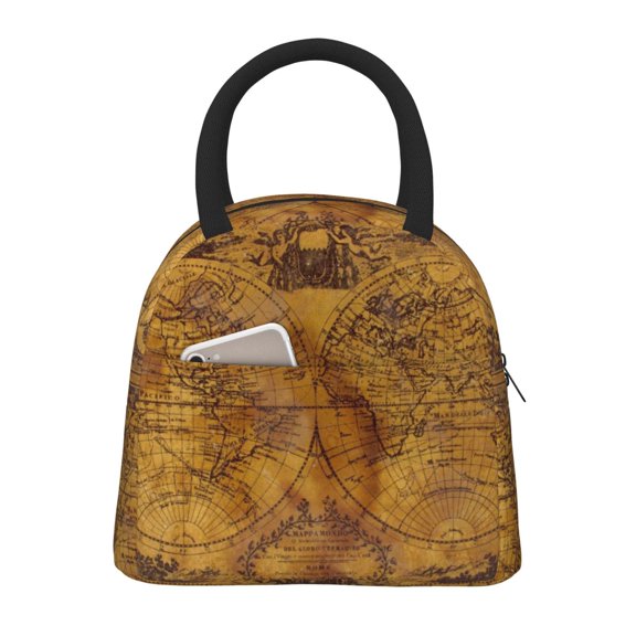 Vsdgher Insulated Lunch Bag Simple Bento Cooler Bag Lunch Tote Bag , Suitable for picnics, school, work (Vintage Map Print )