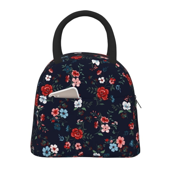 Vsdgher Insulated Lunch Bag Simple Bento Cooler Bag Lunch Tote Bag , Suitable for picnics, school, work (Vintage Rose Print )