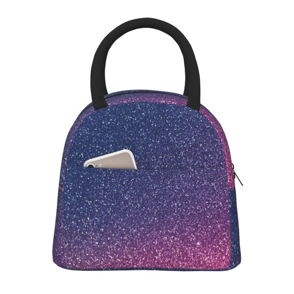 Vsdgher Insulated Lunch Bag Simple Bento Cooler Bag Lunch Tote Bag , Suitable for picnics, school, work (Violet Glitter Print )