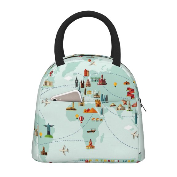 Vsdgher Insulated Lunch Bag Simple Bento Cooler Bag Lunch Tote Bag , Suitable for picnics, school, work (World Travel Map Print )