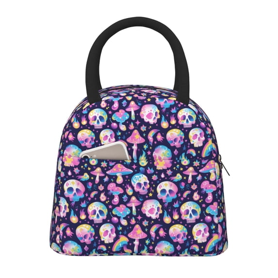 Vsdgher Insulated Lunch Bag Simple Bento Cooler Bag Lunch Tote Bag , Suitable for picnics, school, work (mushroom colorful Skull star Print )