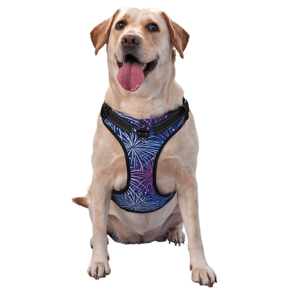 Vsdgher Ireworks In The Night Sky Pattern Dog Harness,No Pull Pet Harness with Soft Padded Handle,Adjustable Reflective Vest with 2 Buckles,4 Slide Buckles,S-XL Large