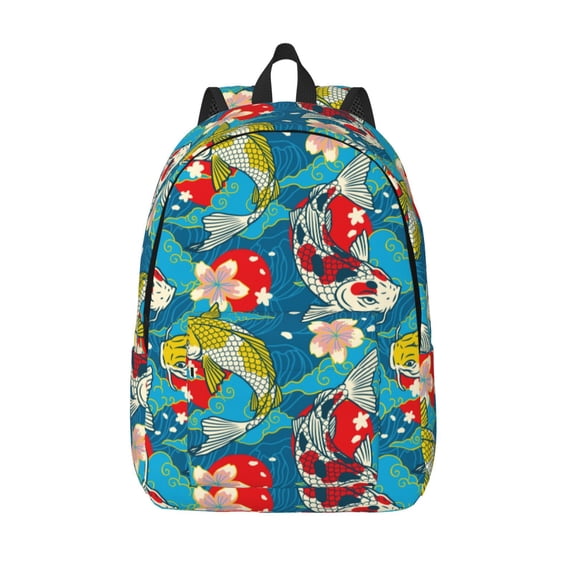 Vsdgher Japanese Koi Print Canvas Backpack Travel Rucksack Unisex Knapsack 15.7/17.7Inch Laptop Backpack for Work,College -Small