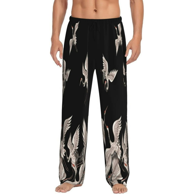 Vsdgher Japanese White Crane Print Mens Pajama Pants Sleep