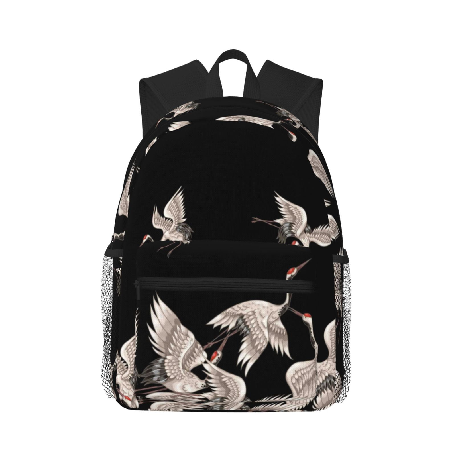 Vsdgher Japanese White Crane Print Unisex Large Capacity Bookbag Schoolbag Casual Daypack for High School/College/Teens/Travel/Work
