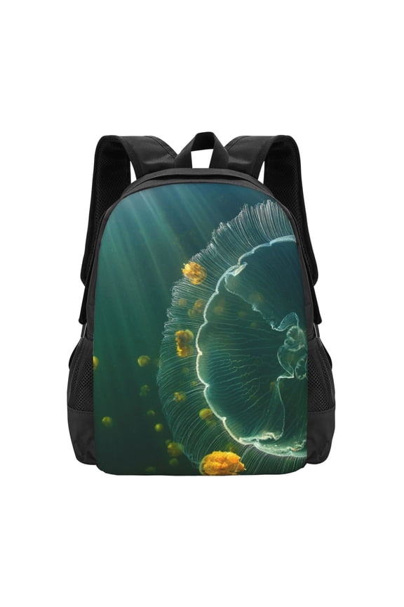 Jelly Fish Print Backpack for Women Men School Bookbag with Laptop Compartment for College Work Travel, Simple Fashion Casual Daypack, Fit 15" Laptop