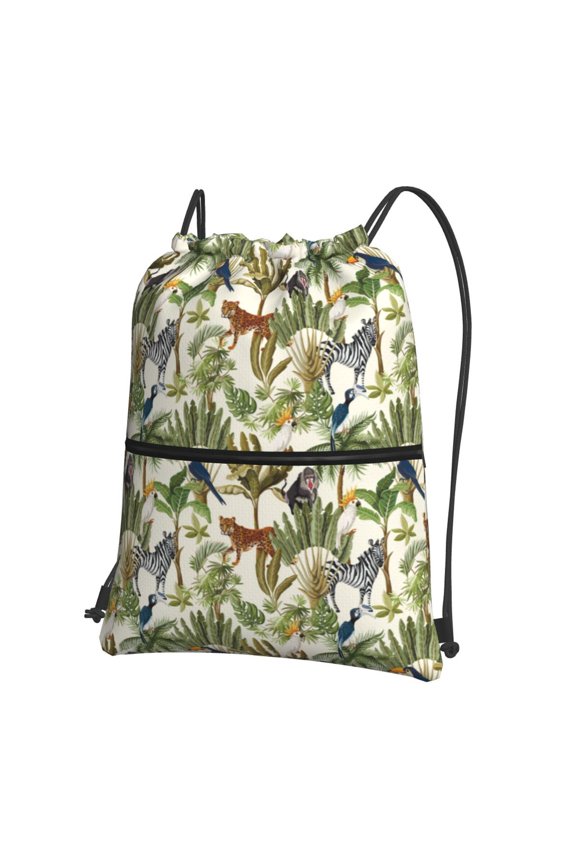 Jungle Animals Drawstring Backpack Water Resistant String Bag Sports Sackpack Gym Sack for Men Women