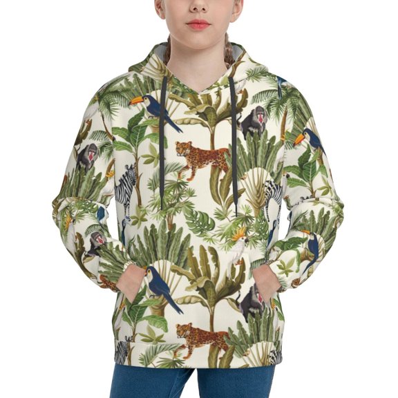 Vsdgher Jungle Animals Hoodie Youth Classic Hooded Pullover Sweatshirts Essentials Hoodie for Children (s-xl)-Large