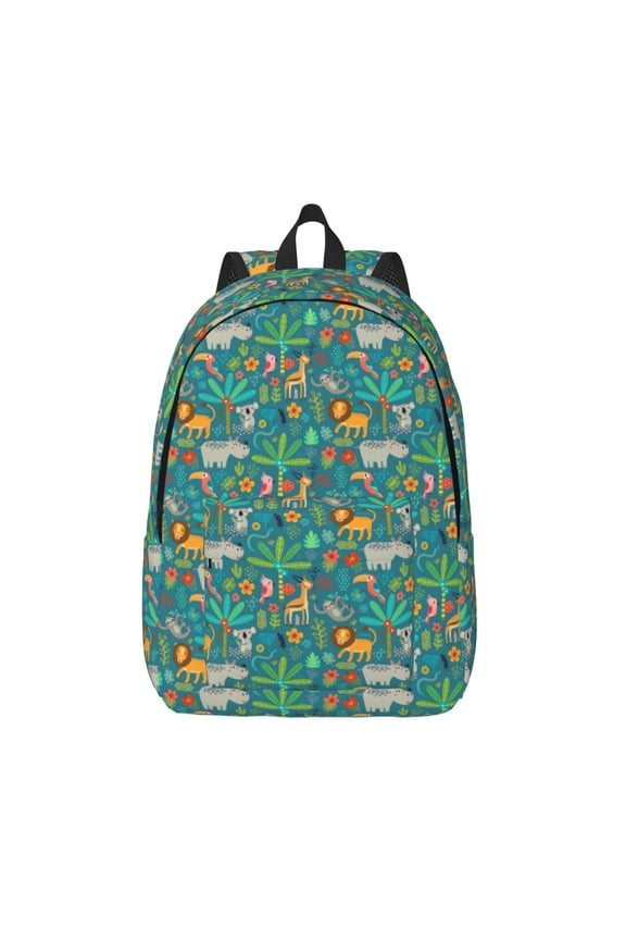 Jungle Animals Print Canvas Backpack Travel Rucksack Unisex Knapsack 15.7/17.7Inch Laptop Backpack for Work,College -Medium