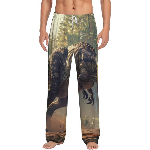 Vsdgher Jungle Dinosaur Print Mens Pajama Pants Sleep & Lounge Pants, PJ Bottoms With elastic waistb and Pockets