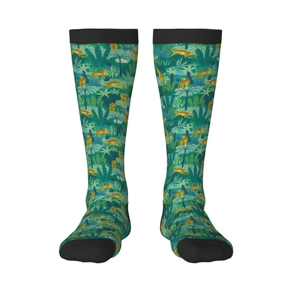 Vsdgher Jungle Leopard Print Thigh High Socks Extra Long Stretchy Sock Women Over Knee High Opaque Stocking Daily Wear