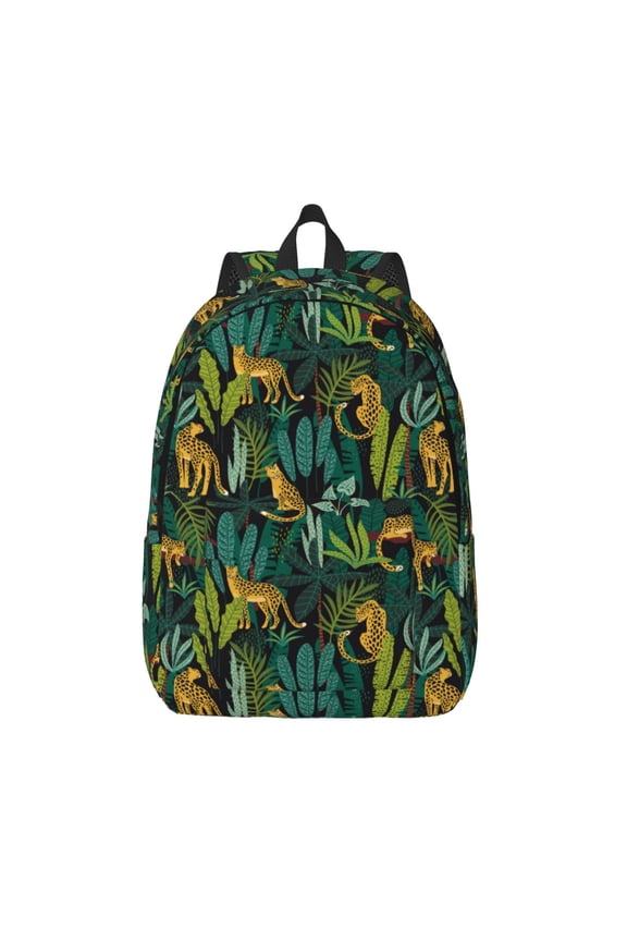 Jungle Leopard Yellow Print Canvas Backpack Travel Rucksack Unisex Knapsack 15.7/17.7Inch Laptop Backpack for Work,College -Small