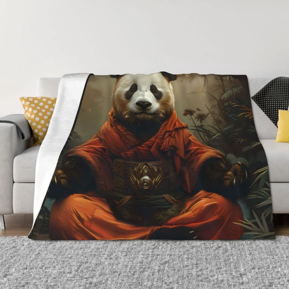 Vsdgher Jungle Meditating Panda Pattern Fleece Throw Blanket, Horizontal Fleece Bedding Home Decor for Couch & Bed All Season Use -60"x50"