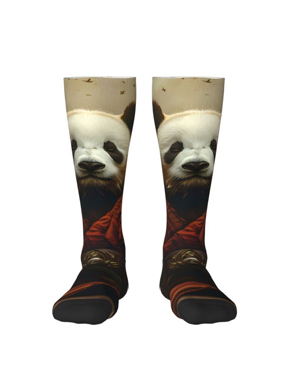 Jungle Meditating Panda Print Thigh High Socks Extra Long Stretchy Sock Women Over Knee High Opaque Stocking Daily Wear
