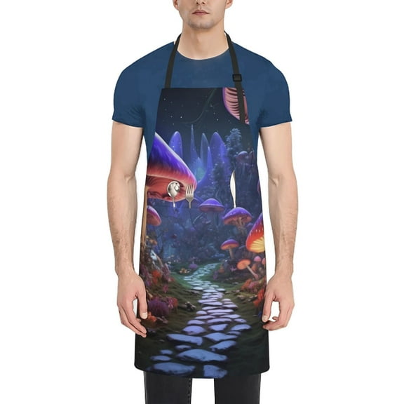 Vsdgher Jungle Path Glowing Mushrooms Waterproof Apron with 2 Pockets Kitchen Chef Aprons Bibs for Grooming Cooking Baking Painting Gardening