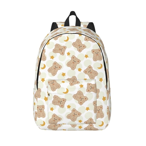 Vsdgher Kawaii Bear Print Canvas Backpack Travel Rucksack Unisex Knapsack 15.7/17.7Inch Laptop Backpack for Work,College -Small