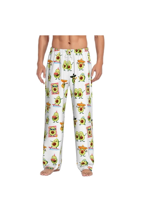 Kawaii Mexican Avocado Print Mens Pajama Pants Sleep & Lounge Pants, PJ Bottoms With elastic waistb and Pockets