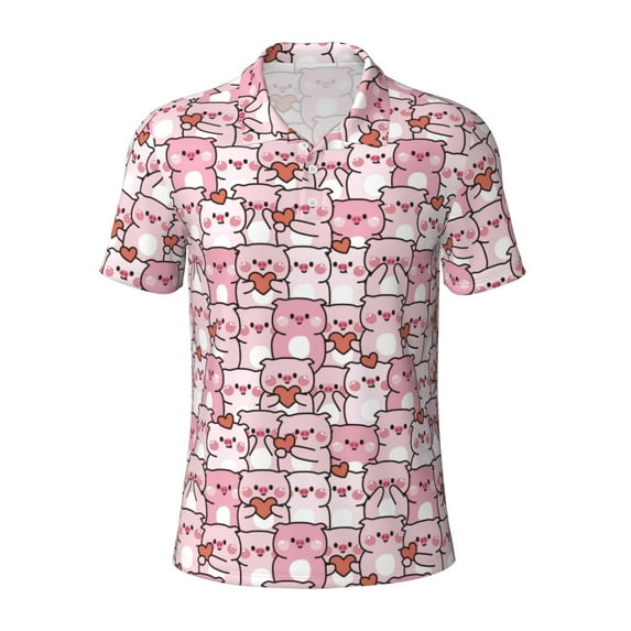 Vsdgher Kawaii Pig Print Men's Short Sleeve Stretch Polo Shirt, Moisture-Wicking Performance Polo Shirt