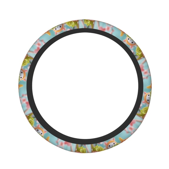 Vsdgher Kawaii Sushi Characters Delight Pattern Elastic Car Steering Wheel Cover,Car Wheel Cover Protector Car Accessory for Steering Wheel with a Diameter of 14.5"-15"