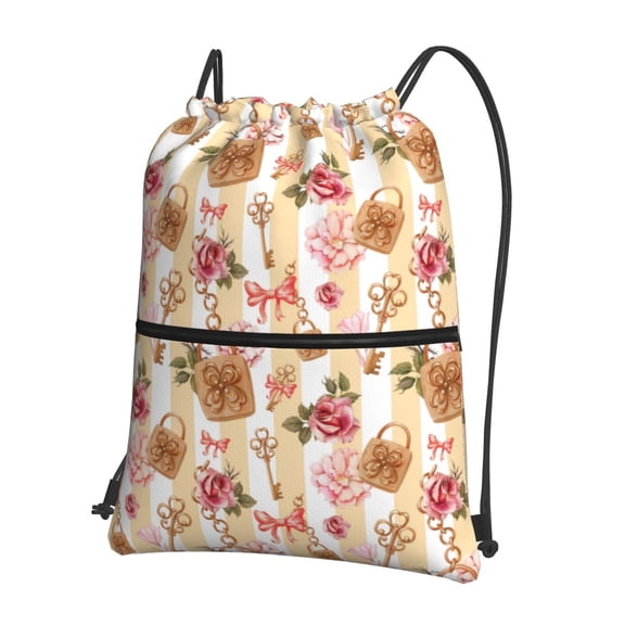 Vsdgher Key Lock And Flowers Drawstring Backpack Water Resistant String Bag Sports Sackpack Gym Sack for Men Women