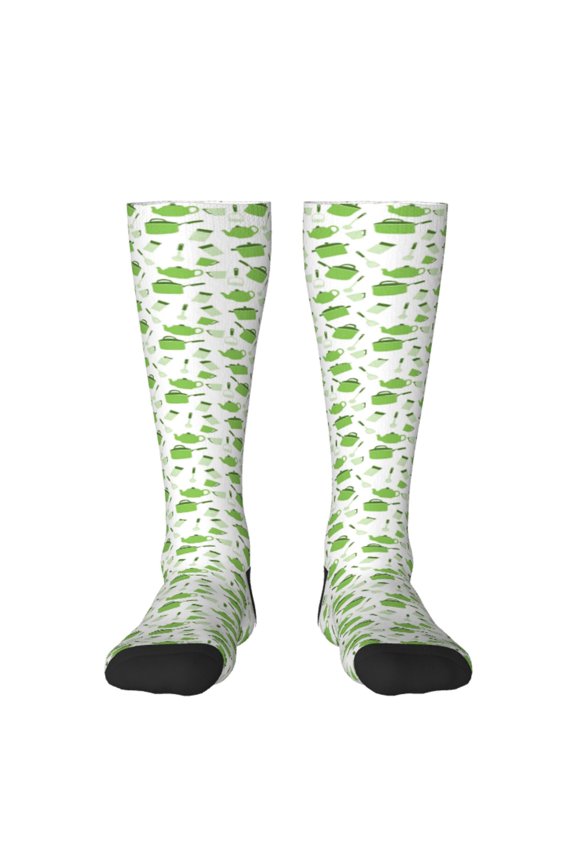Kitchen Utensiles Cooking Pots Print Thigh High Socks Extra Long Stretchy Sock Women Over Knee High Opaque Stocking Daily Wear