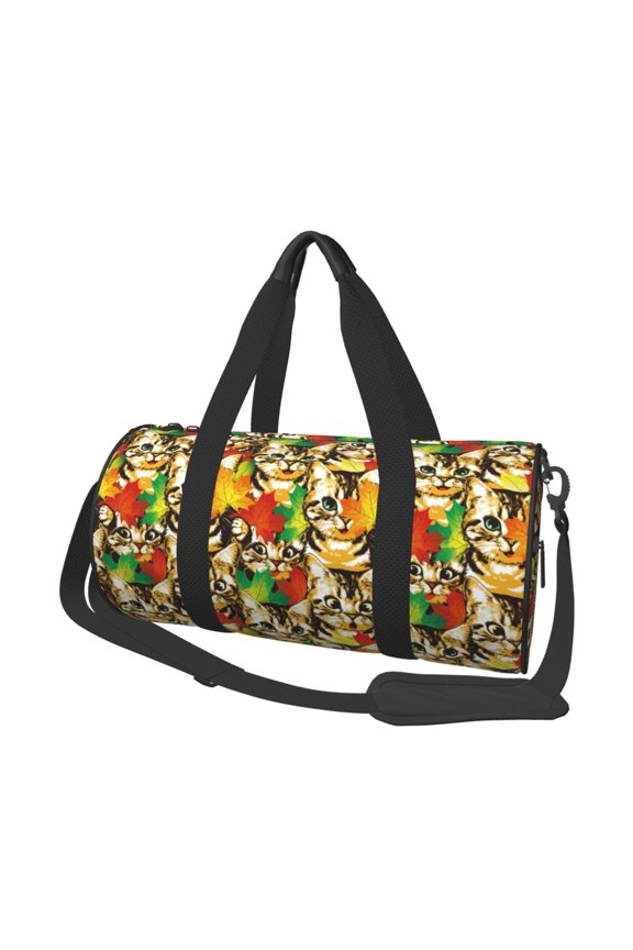 Kittens With Maple Leaves 45L Foldable Duffel Bag, Sports Gym Bag,Overnight Bag, Portable Weekender Bag for Airplanes