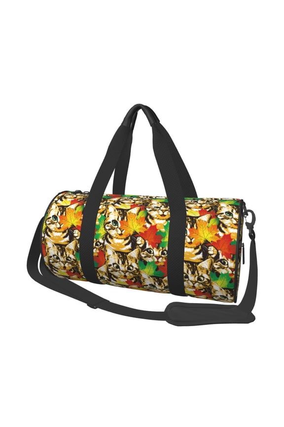 Kittens With Maple Leaves 45L Foldable Duffel Bag, Sports Gym Bag,Overnight Bag, Portable Weekender Bag for Airplanes