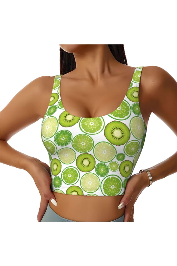 Kiwi Lemon Print Women Sleeveless Athletic Tank Top Built-in Bra Camisole Sports Vest for Yoga Running Fitness Exercise with Removable Pads
