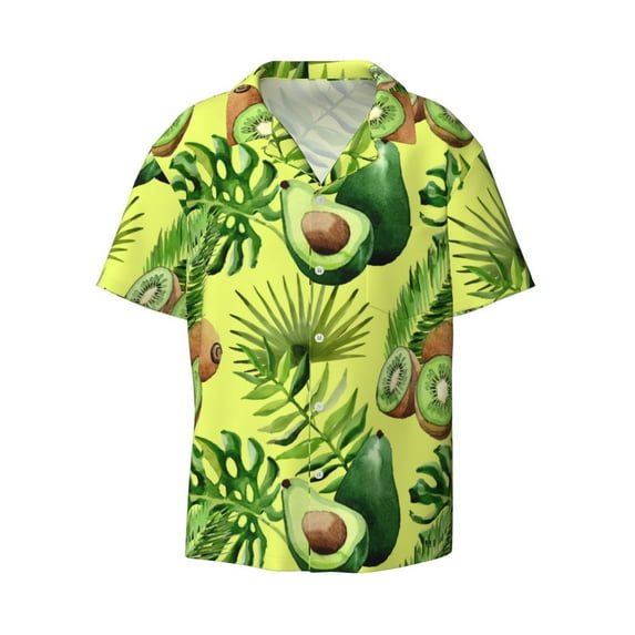 Vsdgher Kiwi and Avocado Print Men's Wrinkle Free Untucked Cuban Shirt Business Casual Button Down Shirts Short Sleeve Shirt