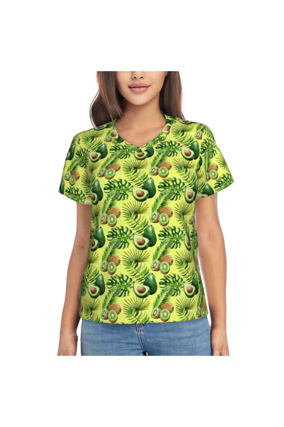 Kiwi and Avocado Women Shirts V Neck Short Sleeve Tops T-Shirt Basic Tees, S to 3XL3X-Large