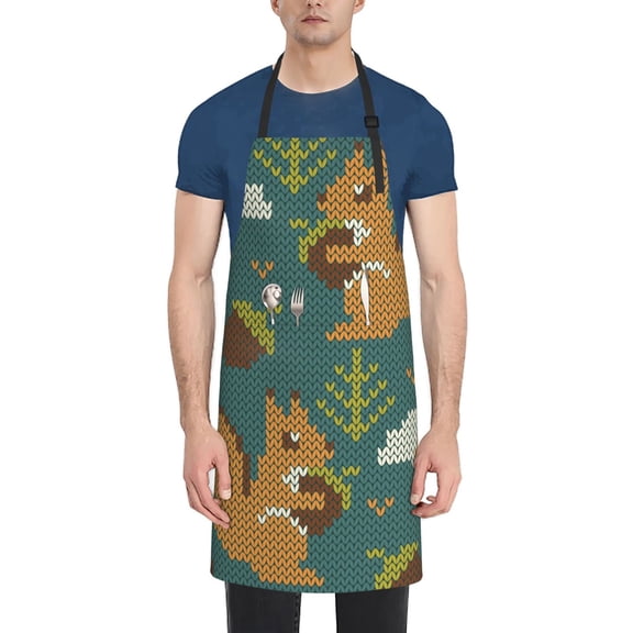 Vsdgher Knitted Woodland Squirrel Waterproof Apron with 2 Pockets Kitchen Chef Aprons Bibs for Grooming Cooking Baking Painting Gardening